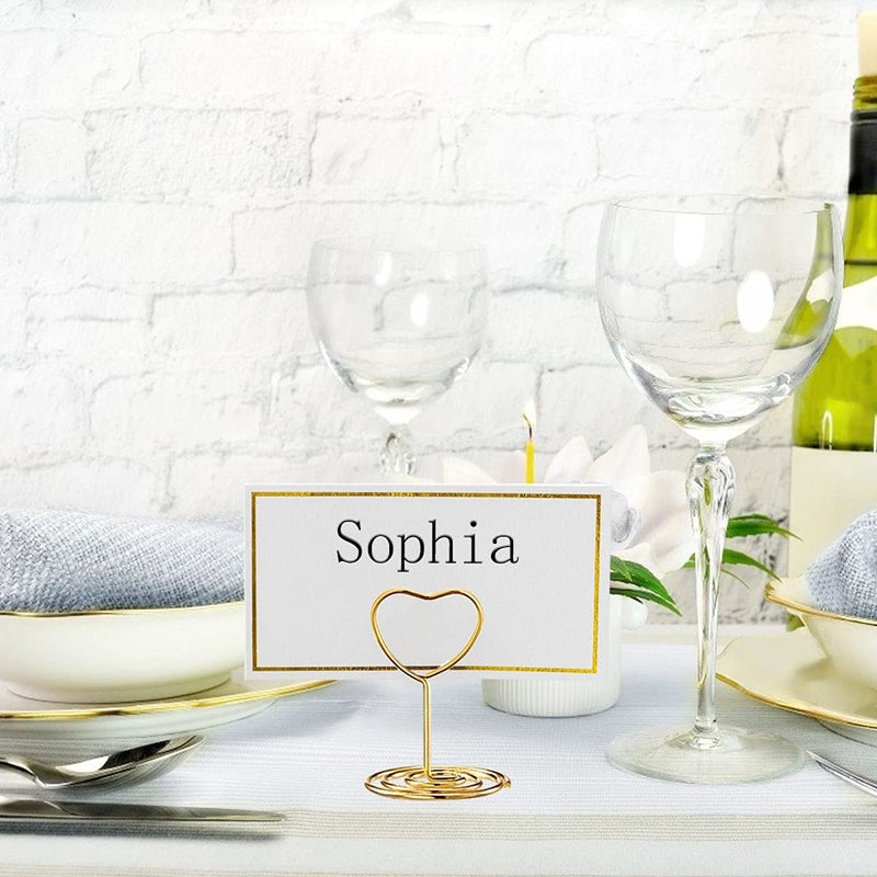 Toncoo 24 Pcs Mini Place Card Holders and 24 Pcs Place Cards with Gold Foil Border, Table Number Stand with Heart Shape, Table Card Holder Photo Picture Holder Memo Menu Clips for Wedding, Birthday - Image 4